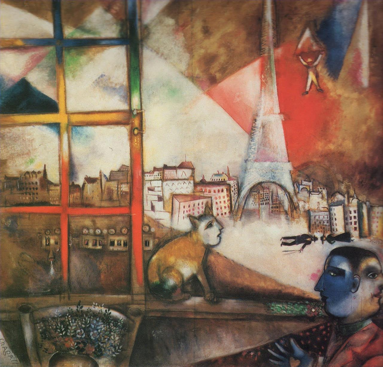 Paris par la fenêtre détail contemporain Marc Chagall Peintures à l'huile
